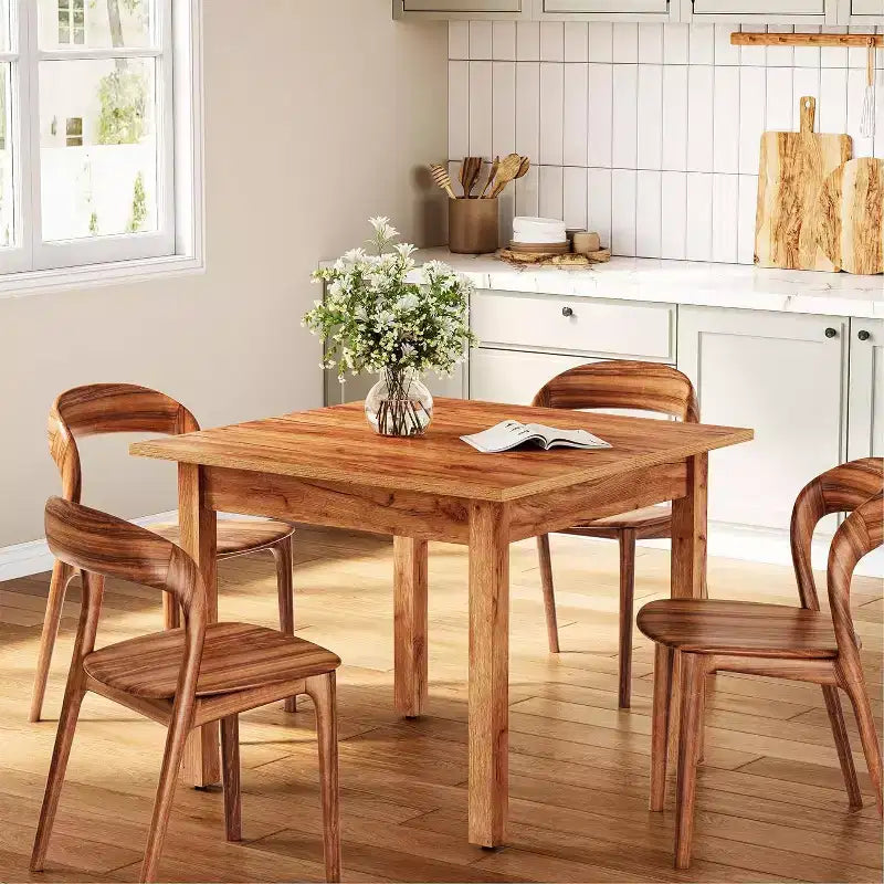 Mesa de comedor de madera cuadrada marrón de pulgadas, capacidad para 4 personas, diseño moderno para sala de estar y cocina, acabado en roble marrón