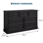 Cómoda de 7 cajones estilo rústico para dormitorio, 55 pulgadas de ancho, de madera, con cajones profundos y tiradores de metal