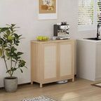 Sideboard, 2 Piece Rattan Buffet Cabinet with Adjustable Shelves, Freestanding Boho Storage for Kitchen, Living Room, Natural