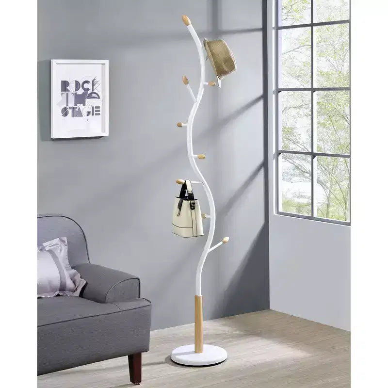 Perchero de pie moderno con forma de rama, 9 ganchos, 190 cm, metal y madera