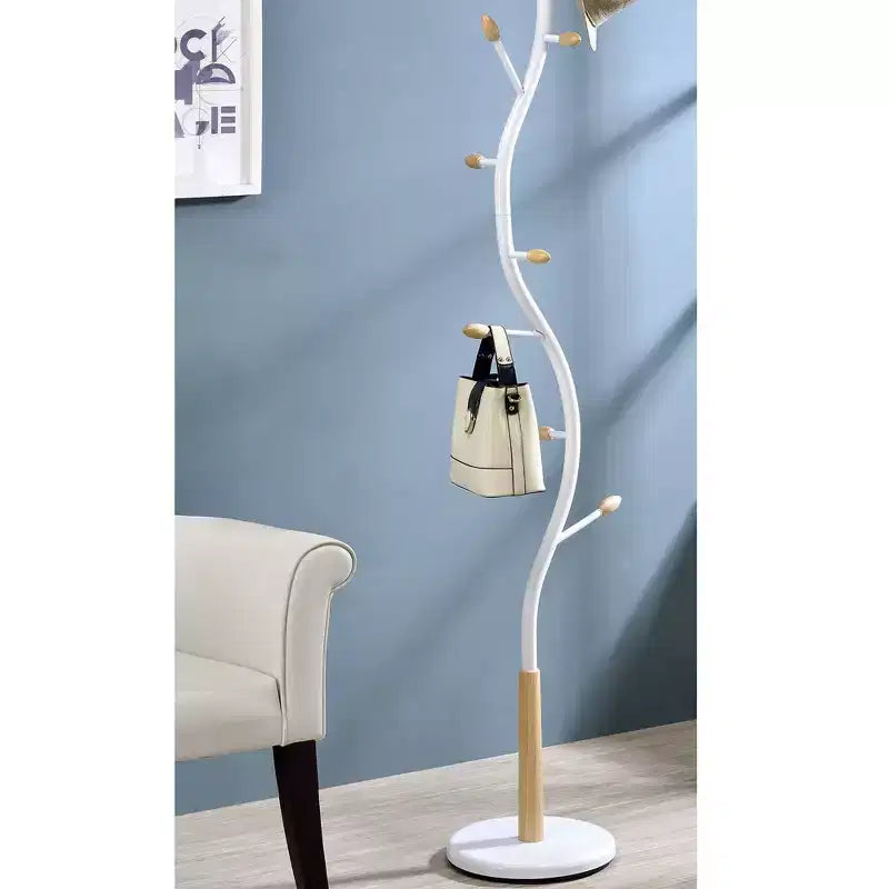 Perchero de pie moderno con forma de rama, 9 ganchos, 190 cm, metal y madera