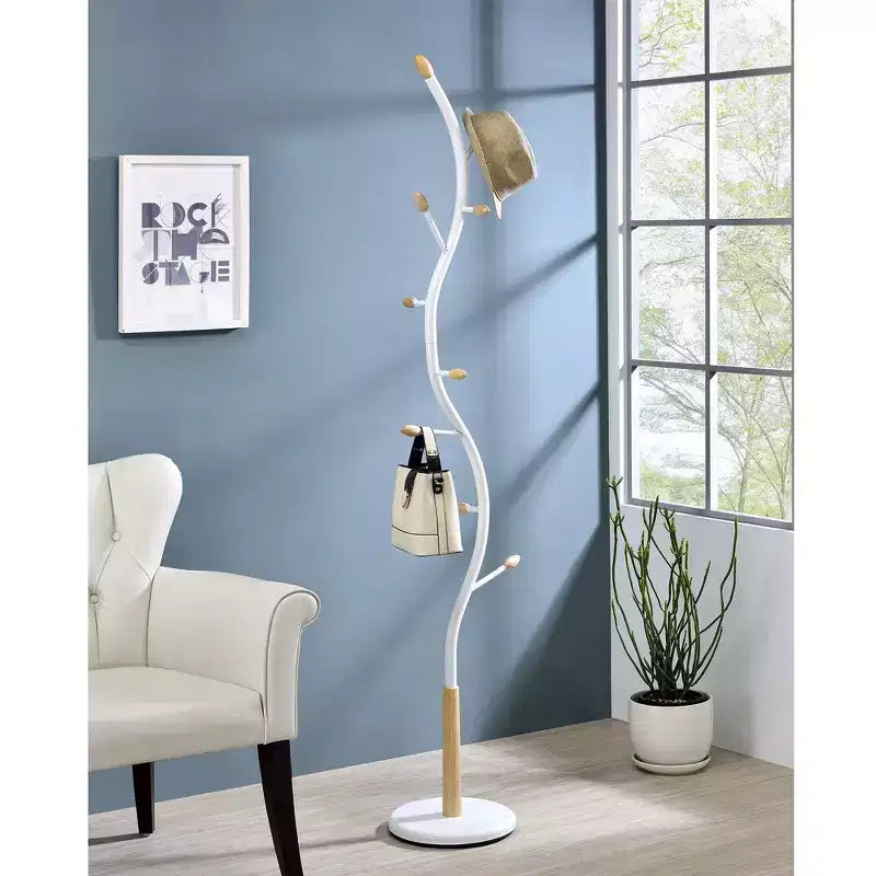 Perchero de pie moderno con forma de rama, 9 ganchos, 190 cm, metal y madera