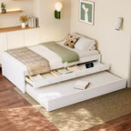 Cama de plataforma individual/matrimonial con nido, 2 cajones y estación de carga, estructura de cama de madera maciza