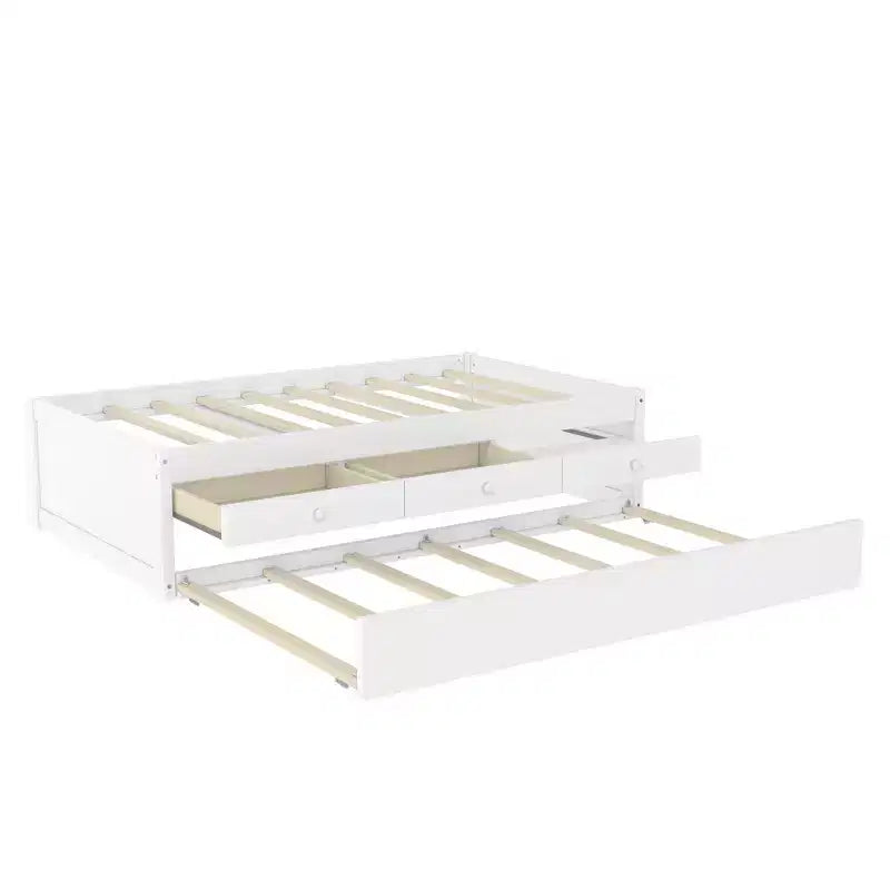 Cama de plataforma individual/matrimonial con nido, 2 cajones y estación de carga, estructura de cama de madera maciza