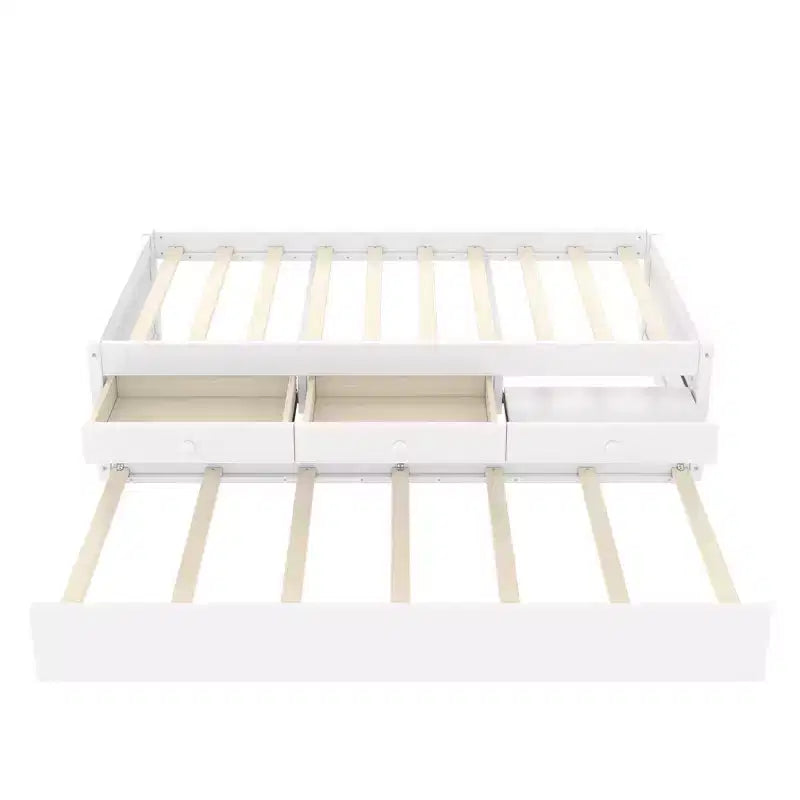 Cama de plataforma individual/matrimonial con nido, 2 cajones y estación de carga, estructura de cama de madera maciza
