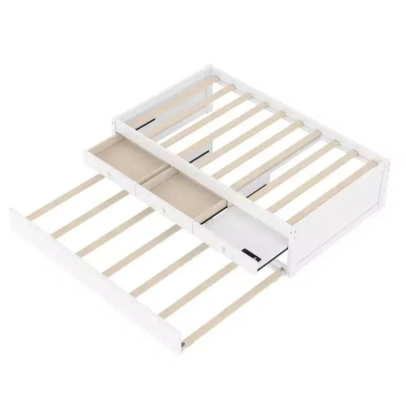 Cama de plataforma individual/matrimonial con nido, 2 cajones y estación de carga, estructura de cama de madera maciza