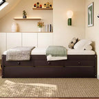 Cama de plataforma individual/matrimonial con nido, 2 cajones y estación de carga, estructura de cama de madera maciza