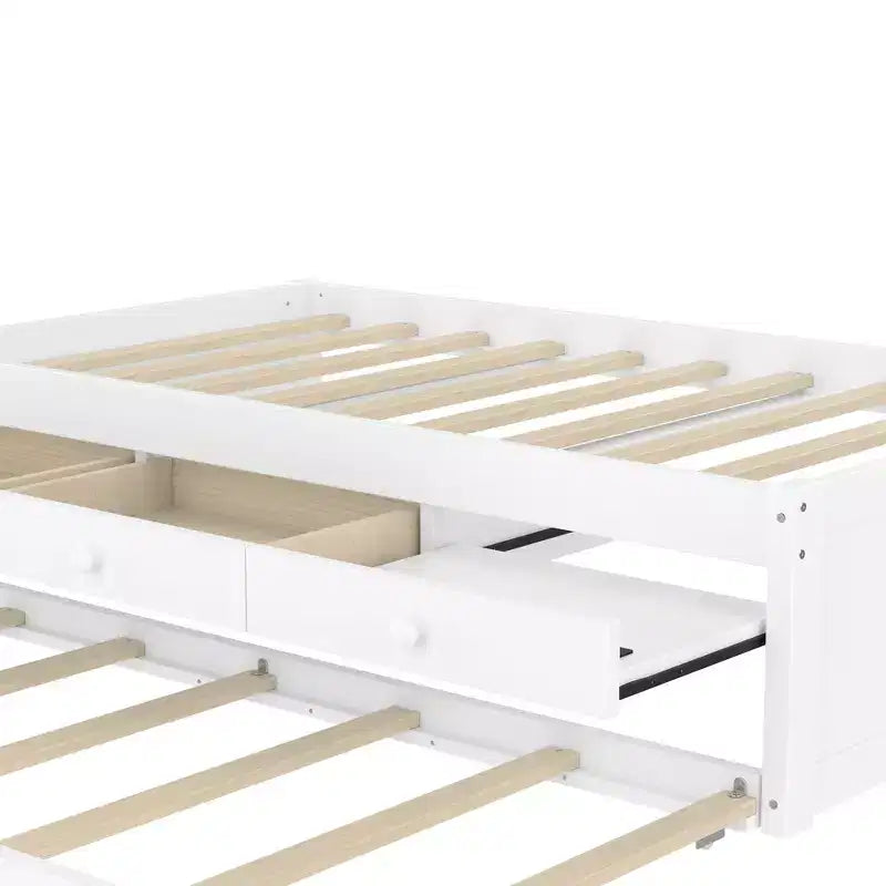 Cama de plataforma individual/matrimonial con nido, 2 cajones y estación de carga, estructura de cama de madera maciza