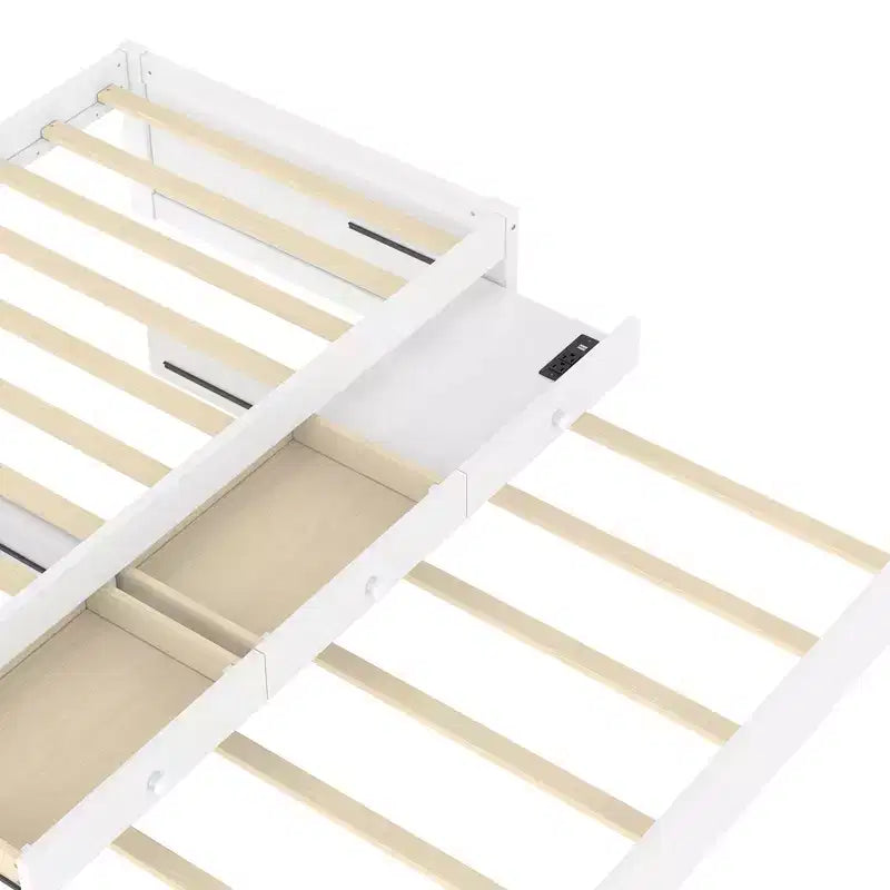 Cama de plataforma individual/matrimonial con nido, 2 cajones y estación de carga, estructura de cama de madera maciza