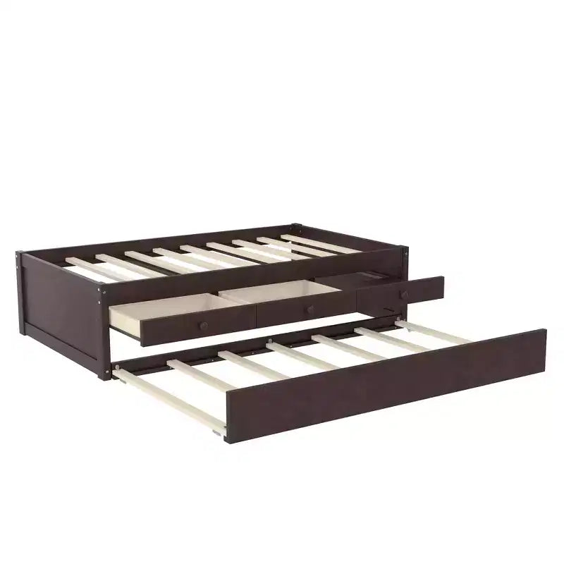 Cama de plataforma individual/matrimonial con nido, 2 cajones y estación de carga, estructura de cama de madera maciza