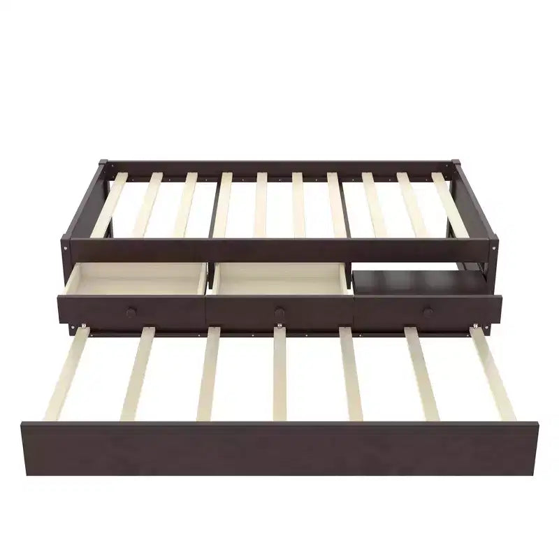 Cama de plataforma individual/matrimonial con nido, 2 cajones y estación de carga, estructura de cama de madera maciza