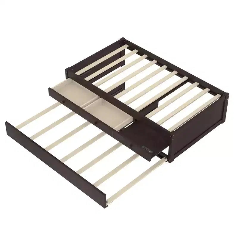 Cama de plataforma individual/matrimonial con nido, 2 cajones y estación de carga, estructura de cama de madera maciza