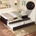 Twin/Full Platform Bed with Trundle, 2 Drawers & Charging Station, Solid Wood Bed Frame - ModernLuxe