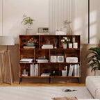 Estantería, librería de madera natural de mediados de siglo de 3 niveles y 10 cubos con patas, organizador de almacenamiento abierto independiente