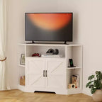 Mueble de TV esquinero para televisores de 55 pulgadas, centro de entretenimiento moderno con gabinetes de almacenamiento y puertas de granero, mesa de consola multimedia para sala de estar, dormitorio