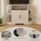 Mueble de TV esquinero para televisores de 55 pulgadas, centro de entretenimiento moderno con gabinetes de almacenamiento y puertas de granero, mesa de consola multimedia para sala de estar, dormitorio
