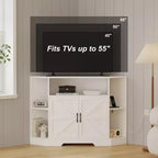 Mueble de TV esquinero para televisores de 55 pulgadas, centro de entretenimiento moderno con gabinetes de almacenamiento y puertas de granero, mesa de consola multimedia para sala de estar, dormitorio