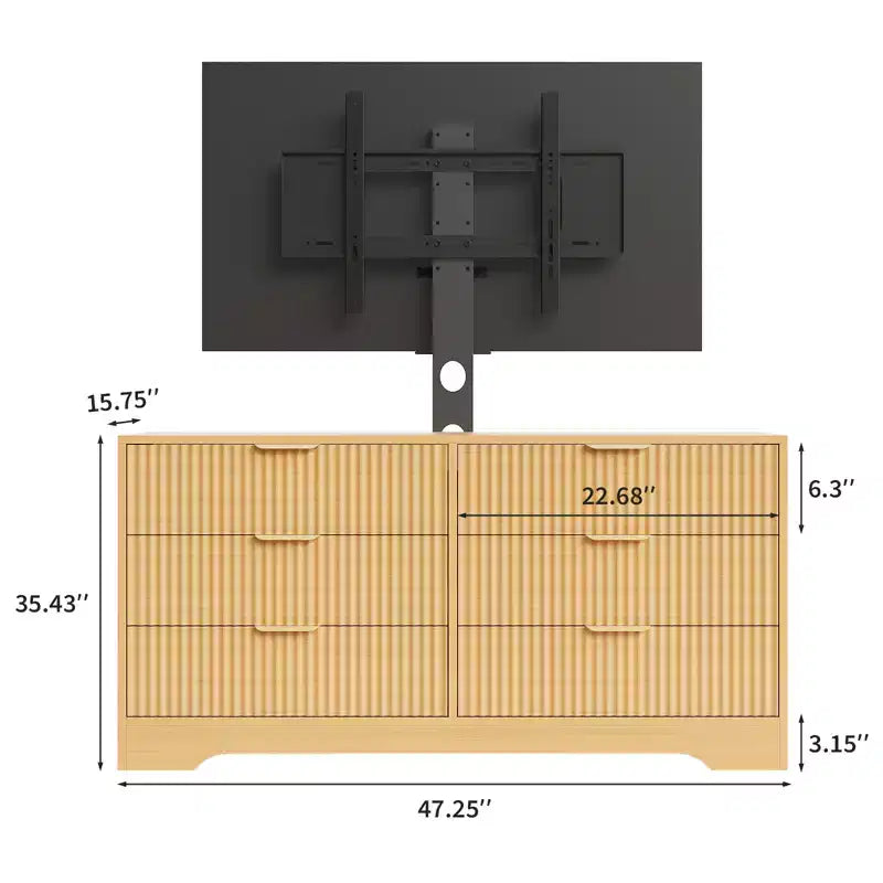 Mueble de TV con soporte y 6 cajones, centro de entretenimiento moderno estriado para televisores de 32-85 pulgadas, mesa consola multimedia ajustable para sala de estar o dormitorio, color negro