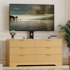 Mueble de TV con soporte y 6 cajones, centro de entretenimiento moderno estriado para televisores de 32-85 pulgadas, mesa consola multimedia ajustable para sala de estar o dormitorio, color negro