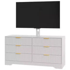 Mueble de TV con soporte y 6 cajones, centro de entretenimiento moderno estriado para televisores de 32-85 pulgadas, mesa consola multimedia ajustable para sala de estar o dormitorio, color negro