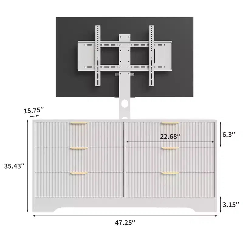 Mueble de TV con soporte y 6 cajones, centro de entretenimiento moderno estriado para televisores de 32-85 pulgadas, mesa consola multimedia ajustable para sala de estar o dormitorio, color negro