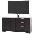 Mueble de TV con soporte y 6 cajones, centro de entretenimiento moderno estriado para televisores de 32-85 pulgadas, mesa consola multimedia ajustable para sala de estar o dormitorio, color negro
