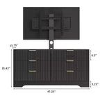 Mueble de TV con soporte y 6 cajones, centro de entretenimiento moderno estriado para televisores de 32-85 pulgadas, mesa consola multimedia ajustable para sala de estar o dormitorio, color negro