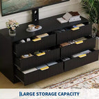 Mueble de TV con soporte y 6 cajones, centro de entretenimiento moderno estriado para televisores de 32-85 pulgadas, mesa consola multimedia ajustable para sala de estar o dormitorio, color negro