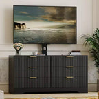 TV Stand with Mount & 6 Drawers, Modern Fluted Entertainment Center for for 32-85 TVs, Adjustable Media Console Table for Living Room Bedroom, Black