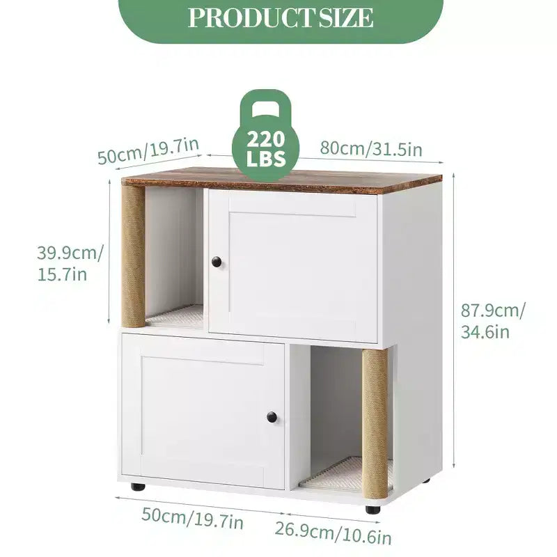 Mueble Arenero Cerrado con Doble Compartimento, Mueble Arenero Escondido con Rascadores y Alfombrillas Sanitarias de Doble Capa, Casa para Mascotas de Interior