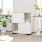 Mueble Arenero Cerrado con Doble Compartimento, Mueble Arenero Escondido con Rascadores y Alfombrillas Sanitarias de Doble Capa, Casa para Mascotas de Interior