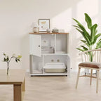 Mueble Arenero Cerrado con Doble Compartimento, Mueble Arenero Escondido con Rascadores y Alfombrillas Sanitarias de Doble Capa, Casa para Mascotas de Interior