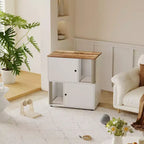 Mueble Arenero Cerrado con Doble Compartimento, Mueble Arenero Escondido con Rascadores y Alfombrillas Sanitarias de Doble Capa, Casa para Mascotas de Interior