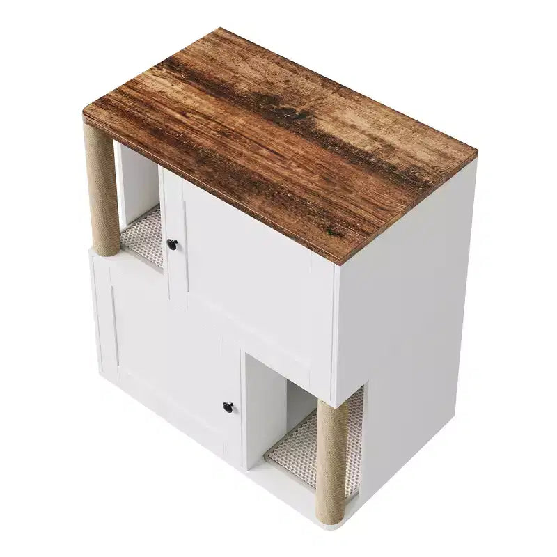 Mueble Arenero Cerrado con Doble Compartimento, Mueble Arenero Escondido con Rascadores y Alfombrillas Sanitarias de Doble Capa, Casa para Mascotas de Interior