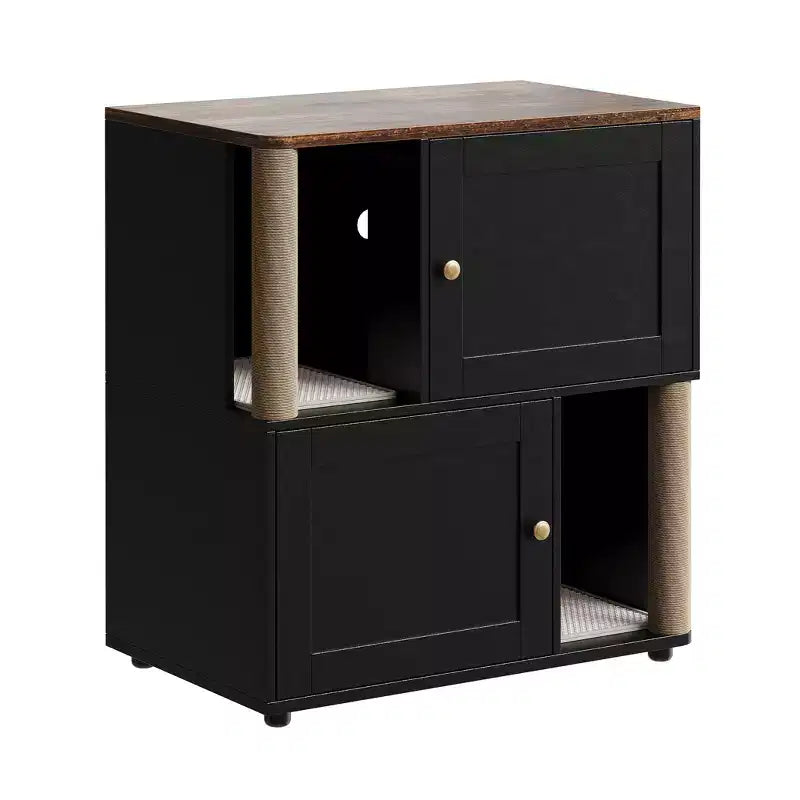 Mueble Arenero Cerrado con Doble Compartimento, Mueble Arenero Escondido con Rascadores y Alfombrillas Sanitarias de Doble Capa, Casa para Mascotas de Interior