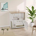 Mueble Arenero Cerrado con Doble Compartimento, Mueble Arenero Escondido con Rascadores y Alfombrillas Sanitarias de Doble Capa, Casa para Mascotas de Interior
