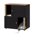 Litter Box Enclosure with Double Room, Hidden Enclosed Litterbox Furniture with Scratch Posts and Double-Layer Litter Mats Indoor Pet House