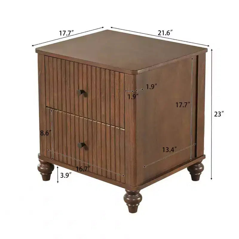 Mesita de noche moderna de madera con 2 cajones