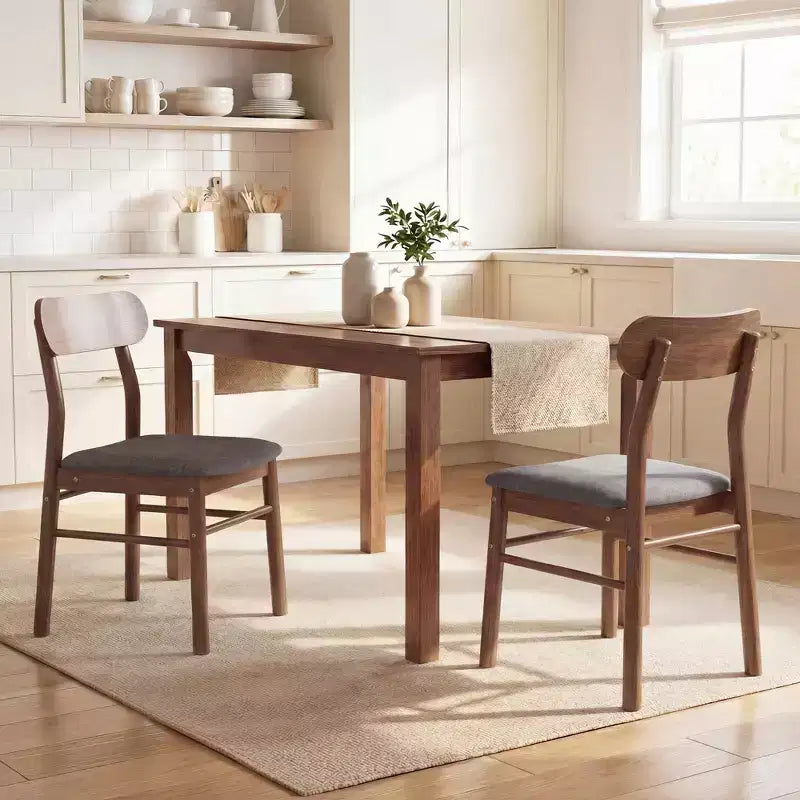 HOMCOM Wooden Dining Chairs, Upholstered Kitchen Chairs with Rubberwood Legs for Dining Room, Gray