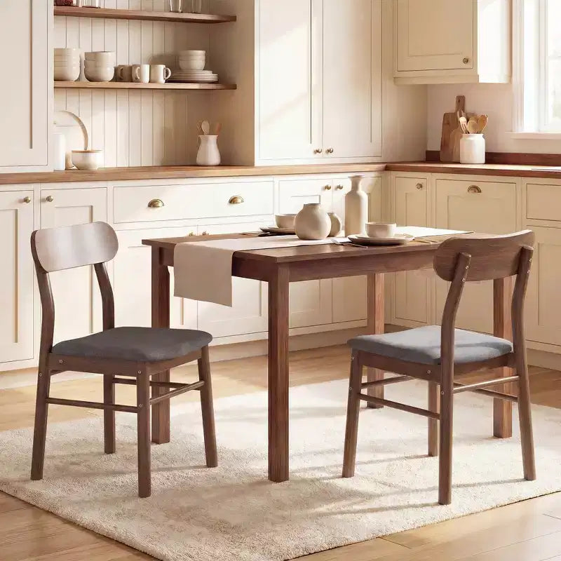 Sillas de comedor de madera, sillas de cocina tapizadas con patas de madera de caucho para comedor, gris