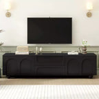 JVNOXK 69-Inch Stylish TV Stand with Arched Cabinet Doors, 2 Drawers, Suitable for TVs Up to 75 Inches; with Rebound Device; for Bedroom, Black