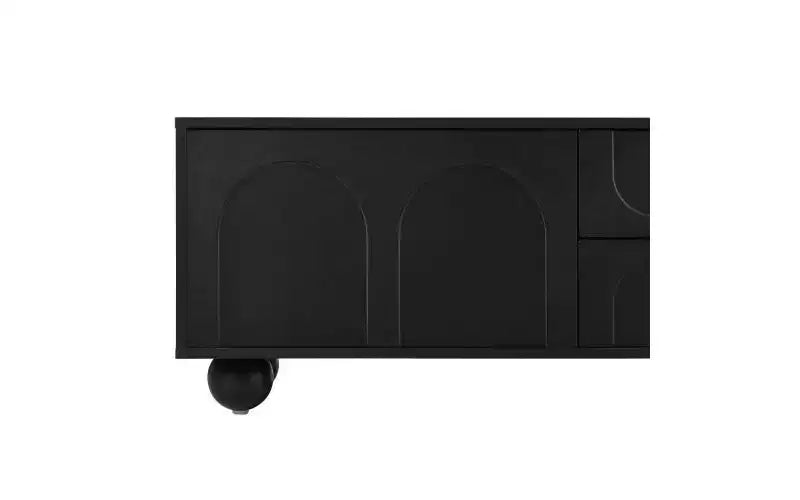 Mueble de TV elegante de 69 pulgadas con puertas de armario arqueadas, 2 cajones, adecuado para televisores de hasta 75 pulgadas; con dispositivo de rebote; para dormitorio, negro