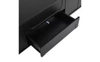 Mueble de TV elegante de 69 pulgadas con puertas de armario arqueadas, 2 cajones, adecuado para televisores de hasta 75 pulgadas; con dispositivo de rebote; para dormitorio, negro