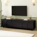 Mueble de TV elegante de 69 pulgadas con puertas de armario arqueadas, 2 cajones, adecuado para televisores de hasta 75 pulgadas; con dispositivo de rebote; para dormitorio, negro