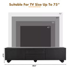 Mueble de TV elegante de 69 pulgadas con puertas de armario arqueadas, 2 cajones, adecuado para televisores de hasta 75 pulgadas; con dispositivo de rebote; para dormitorio, negro