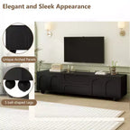 Mueble de TV elegante de 69 pulgadas con puertas de armario arqueadas, 2 cajones, adecuado para televisores de hasta 75 pulgadas; con dispositivo de rebote; para dormitorio, negro