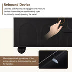 Mueble de TV elegante de 69 pulgadas con puertas de armario arqueadas, 2 cajones, adecuado para televisores de hasta 75 pulgadas; con dispositivo de rebote; para dormitorio, negro