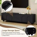 Mueble de TV elegante de 69 pulgadas con puertas de armario arqueadas, 2 cajones, adecuado para televisores de hasta 75 pulgadas; con dispositivo de rebote; para dormitorio, negro