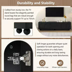 Mueble de TV elegante de 69 pulgadas con puertas de armario arqueadas, 2 cajones, adecuado para televisores de hasta 75 pulgadas; con dispositivo de rebote; para dormitorio, negro