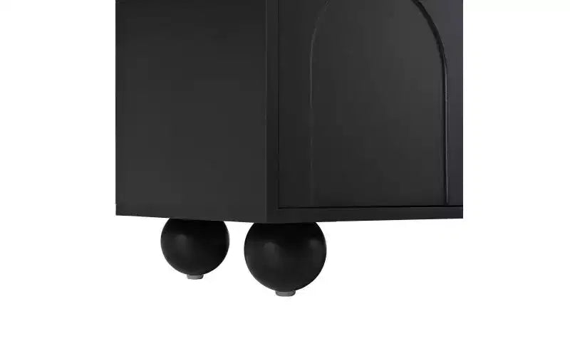 Mueble de TV elegante de 69 pulgadas con puertas de armario arqueadas, 2 cajones, adecuado para televisores de hasta 75 pulgadas; con dispositivo de rebote; para dormitorio, negro